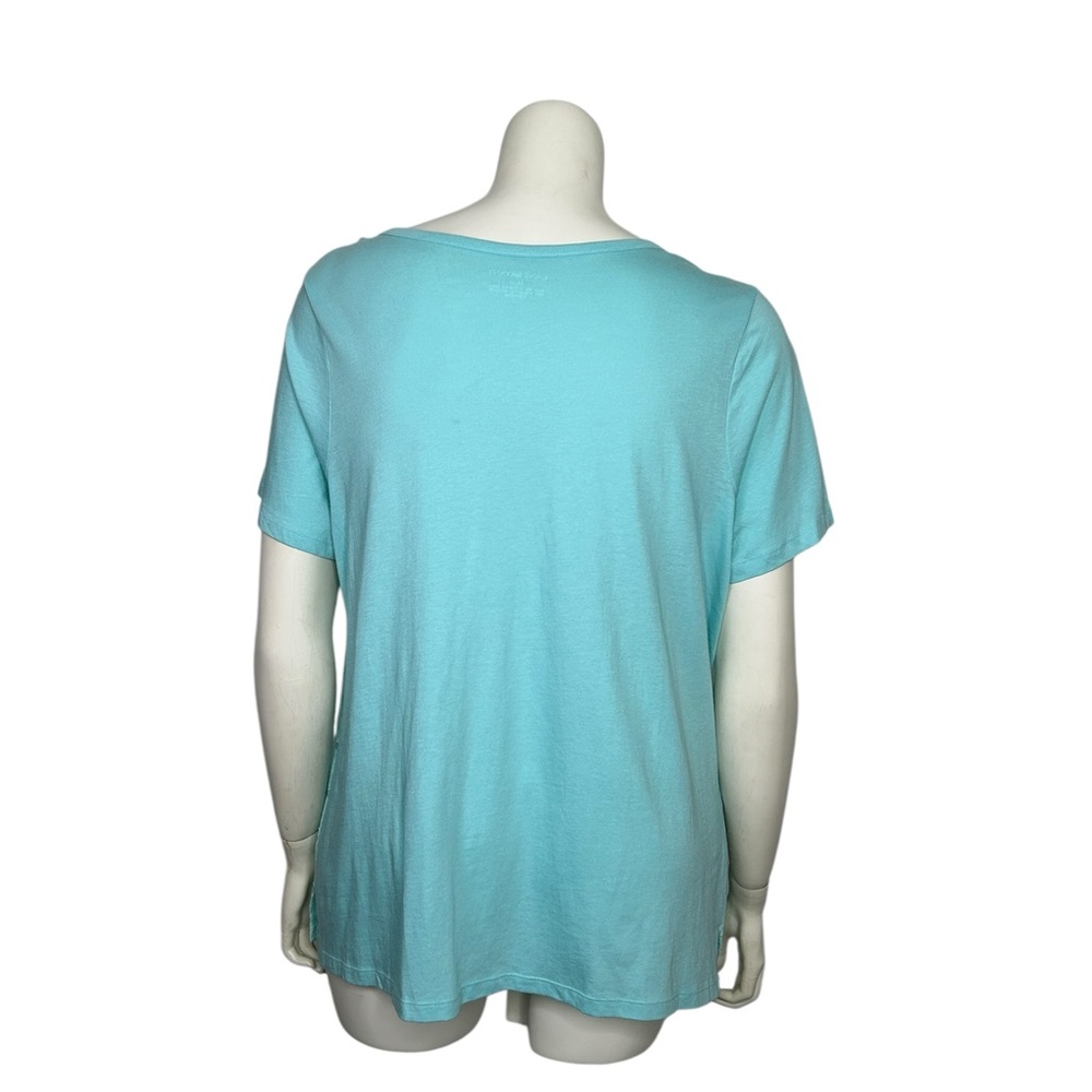 Lane Bryant Top 18/20 Aqua Blue Short Sleeve w/ Floral Lace Coastal - Picture 5 of 15